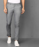 Slim Fit Men Polyester Grey Trousers