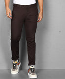 Slim Fit Men Pure Cotton Brown Trousers