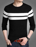 This Striped Men Round Neck Black T-Shirt Black::White