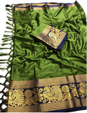 Woven Kanjivaram Cotton Silk, Jacquard Saree GREEN BLUE