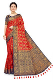 Woven Banarasi Cotton Silk Saree Red