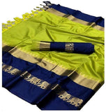 Woven Kanjivaram Cotton Silk, Jacquard Saree GREEN NAVYBLUE