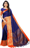 Woven Kanjivaram Cotton Silk, Jacquard Saree NavyBlue Yellow