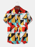 Men Geometric Print Casual Red Shirt GEOMETRIC COLOUR 1