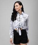 Casual Full Sleeve Printed Women Grey Top Silver