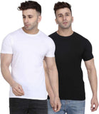 Solid Men Round Neck Black T-Shirt BLACK,WHITE