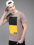 Color Block Men Round Neck Brown T-Shirt