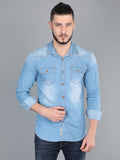 Blue Men Washed Casual Black Shirt Light Blue