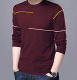 Striped Men Round Neck Maroon T-Shirt Maroon