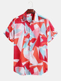 Men Geometric Print Casual Red Shirt GEOMETRIC COLOUR 2