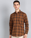 Men Checkered Casual Brown Shirt Orange