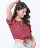 Casual Short Sleeve Printed Women Red Top