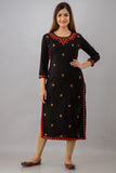 Women Embroidered Straight Kurta BLACK