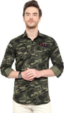 Men Printed Casual Black Shirt Military Green