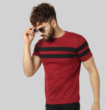 Men Round Neck Blue T-Shirt Maroon