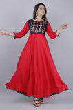 Women Embroidered Anarkali Kurta Red